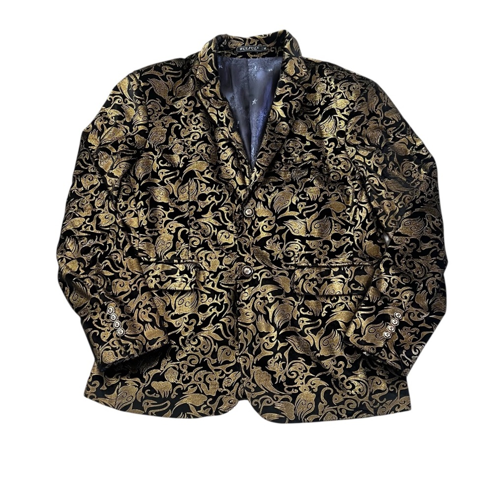 WULFUL Black and Gold Paisley Jacket Blazer